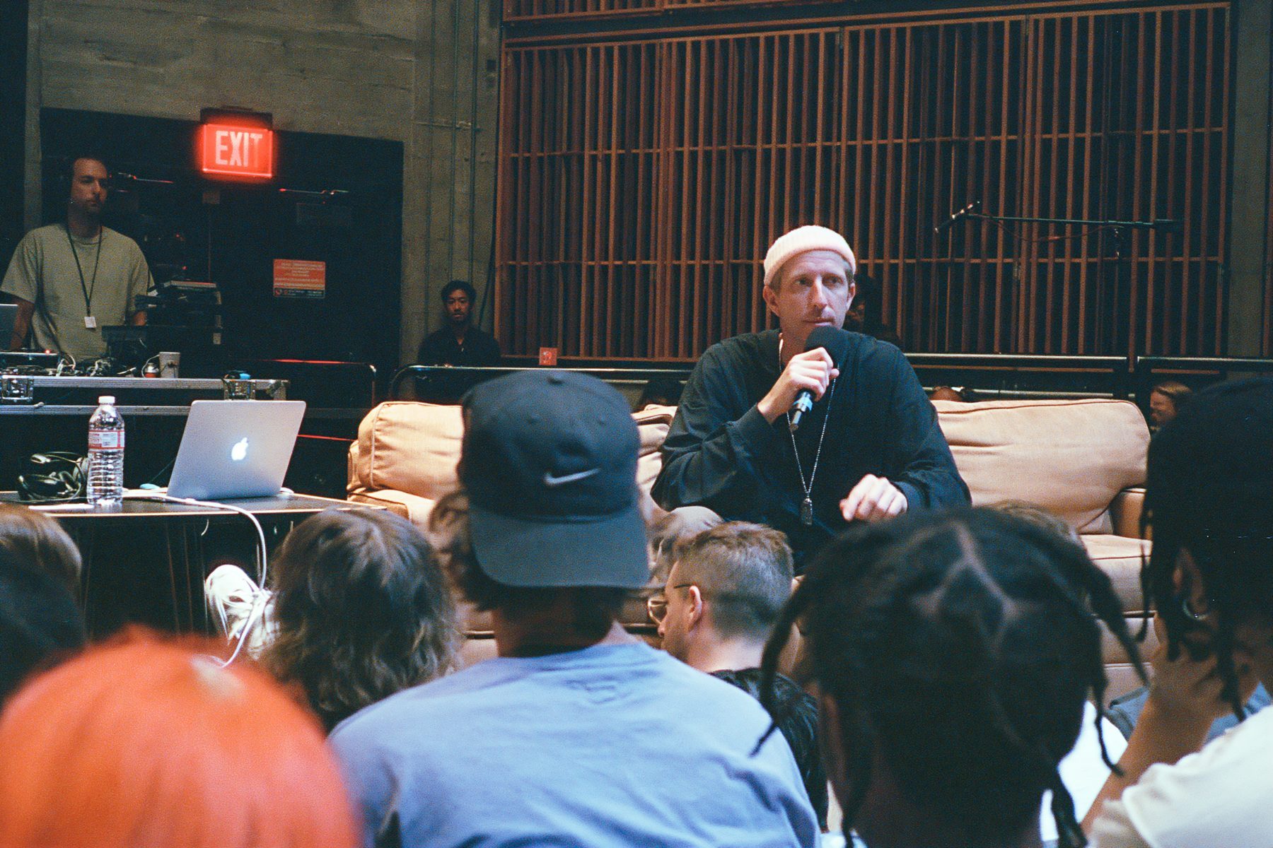 Two artists at the DJ decks during the MPC's Mixmag fireside chat